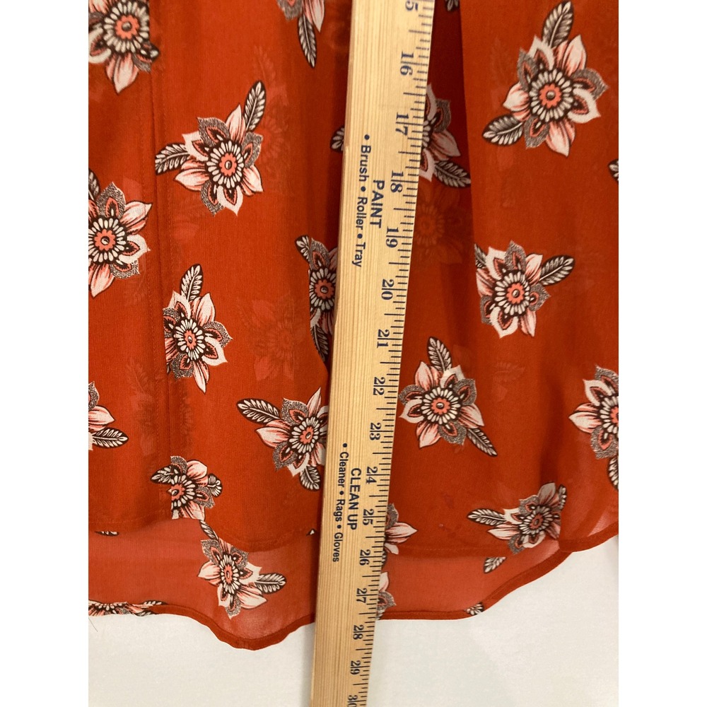 LOFT Rust Floral Tie-Neck Blouse - Picture 3 of 8